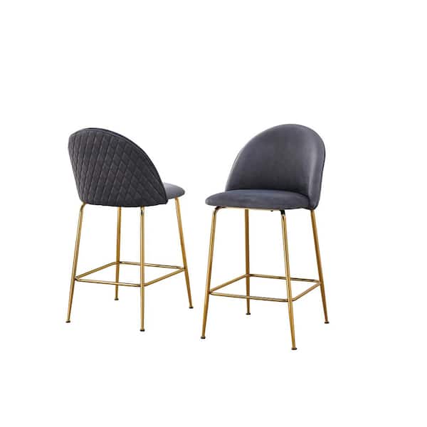 Best Quality Furniture Kerk Dark Gray Velvet Counter Height Chairs Set of 2