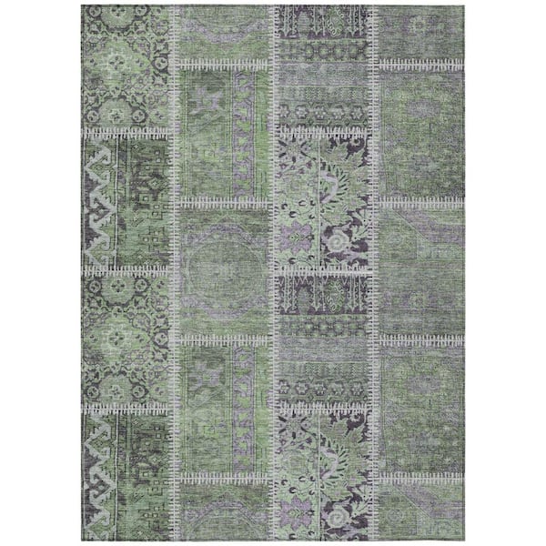 Green, Charcoal 9 ft. x 12 ft. Woven Plaid Polyester Rectangle Indoor/Outdoor Area Rug