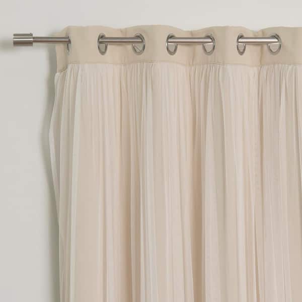 Best Home Fashion Marry Me Blackout Grommet Curtain Panel Pair with Tulle Overlay Beige