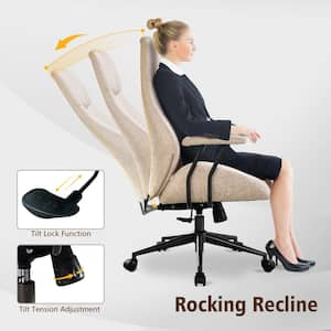 OL Suede Fabric Ergonomic Swivel Office Chair Task Chair in Beige with Recliner High Back Lumbar Support