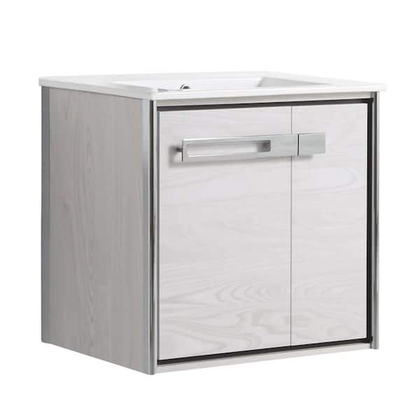 FINE FIXTURES Oakville 24 in. W x 18 in. D x 23.25 in. H Wall Mounted Bathroom Vanity in Gray with White Ceramic Sink Top