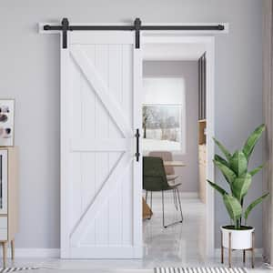 32 in. x 84 in. British K Shape White MDF Sliding Barn Door with Hardware Kit