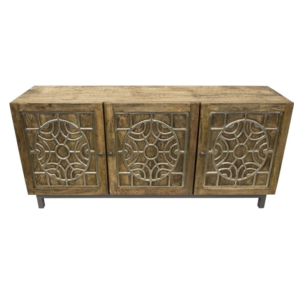 Brown and Gold Mango Wood Console Table with Storage