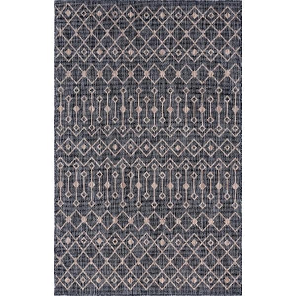 Unique Loom Charcoal/Gray Tribal Trellis Outdoor 6 ft. x 9 ft. Area Rug