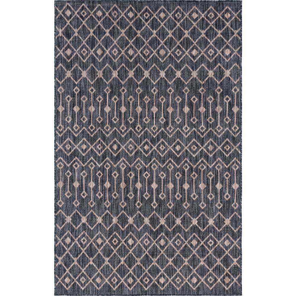 Charcoal Gray Trellis Rectangular 4' x 6' Washable Outdoor Rug
