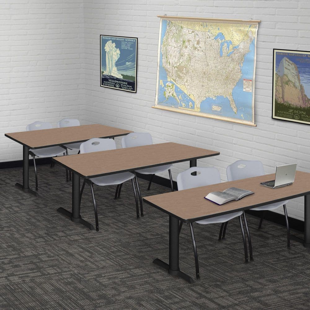 Cain 60 in x 24 in. Noble Oak T-Base Training Seminar Table Desk & 2 M Stack Chairs-Grey price history on PriceWatchPro