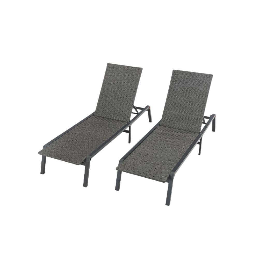 Afoxsos Gray Wicker Outdoor Chaise Lounge Folding Patio Lounger (Set of 2) HDMX2563 The Home Depot