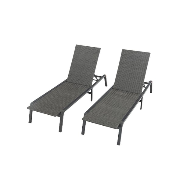 Afoxsos Gray Wicker Outdoor Chaise Lounge Folding Patio Lounger (Set of 2)