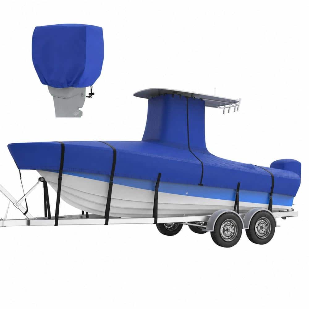 1200D Heavy Duty T-Top Boat Cover 22-24 ft L x 116 in. Beam Width Waterproof Polyester with Motor Cover Blue price history on PriceWatchPro