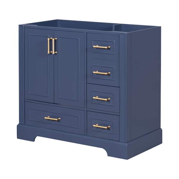 Cesicia 35.4 in. W x 17.8 in. D x 33 in. H Bath Vanity Cabinet without Top in Blue with Four Drawers and Two Doors