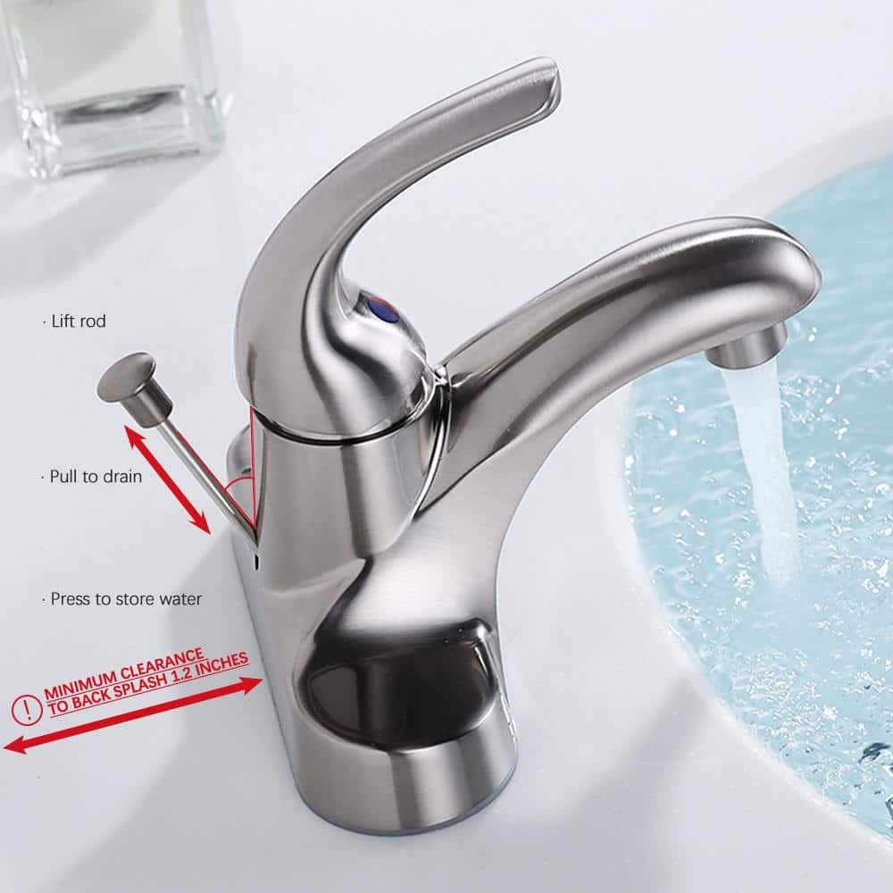 Brushed Nickel Single Handle Low Arc Bathroom Faucet with Drain Kit