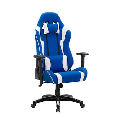Blue and White High Back Ergonomic Office Gaming Chair with Height Adjustable Arms