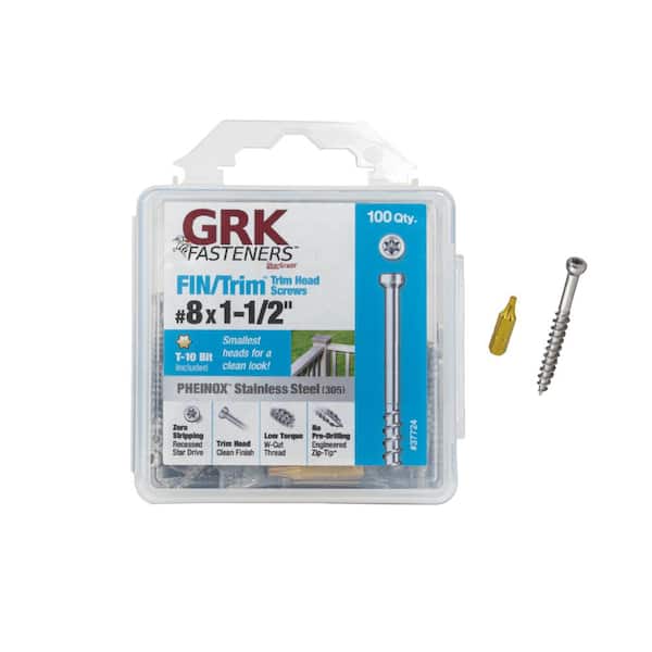 GRK Fasteners 8 x 1-1/2 in. Star Drive Trim-Head Stainless Steel Finish WoodScrews (100-Pack)