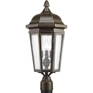 Verdae Collection 3-Light Antique Bronze Clear Seeded Glass New Traditional Outdoor Post Lantern Light