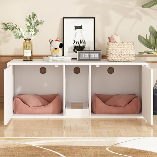 Litter Box Enclosure With 2 Sisal Doors, Indoor Wood Stackable Cat Washroom Storage Cabinet Bench End Table Furniture