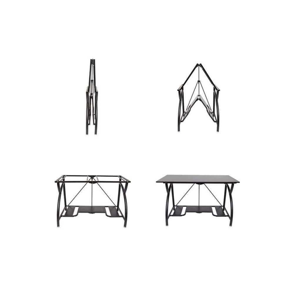 Origami Black Steel and Wood Folding Desk with Shelf