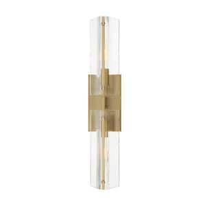 Latitude 4.5 in. 2-Light Brushed Gold Modern Wall Sconce with Triangular Clear Glass Shades