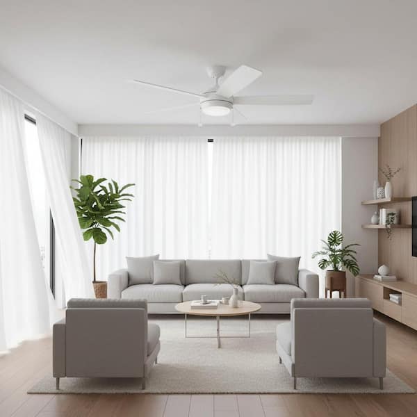 Starkk 60 in. Indoor Matte White Downrod Mount Ceiling Fan with Integrated LED with Pull Chain
