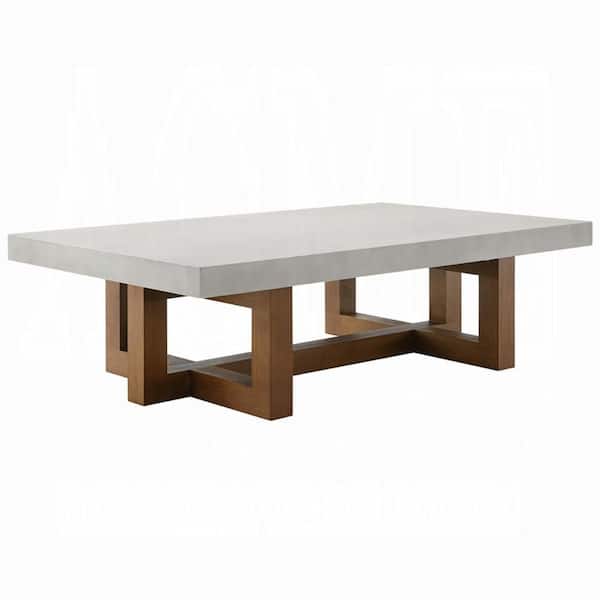 Benjara Joshua 47 in. Gray and Walnut Brown Rectangle Concrete Coffee Table with Abstract