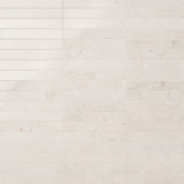 Vanilla Warm White 1 in. x 6 in. Stacked Polished Marble Mosaic Floor and Wall Tile (1 Sq. Ft. / Each)