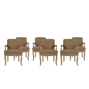 Ardson Dark Beige and Natural Fabric Dining Arm Chairs (Set of 6)