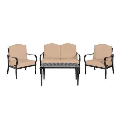 Laurel Oaks 4-Piece Brown Steel Outdoor Patio Conversation Seating Set with Sunbrella Beige Tan Cushions