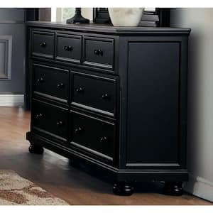 18 in. Black 7-Drawer Wooden Dresser with Round Bun Legs