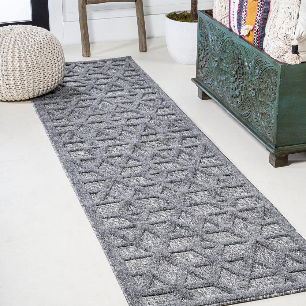 Talaia Dark Gray Geometric Synthetic Indoor/Outdoor Runner Rug