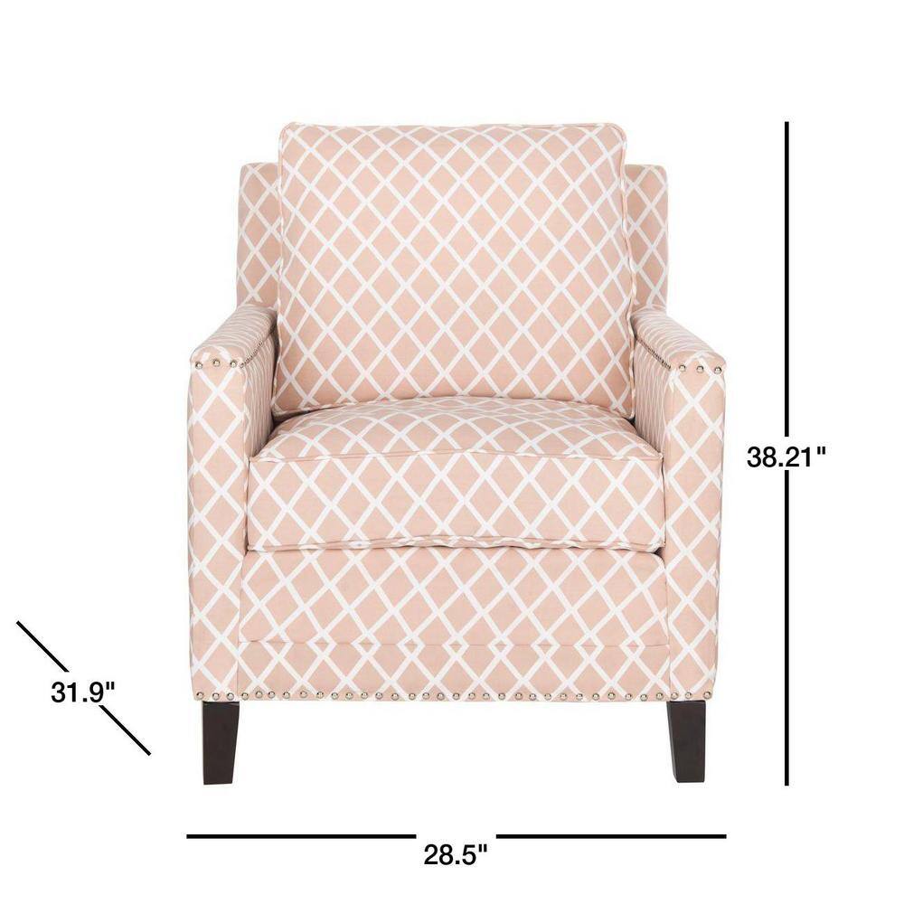 Peach Pink and White Plaid Leather Accent Chair