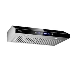 30 in. 900 CFM Ducted Under Cabinet Range Hood in Stainless Steel and Black Glass with Baffle Filters and LED Lights