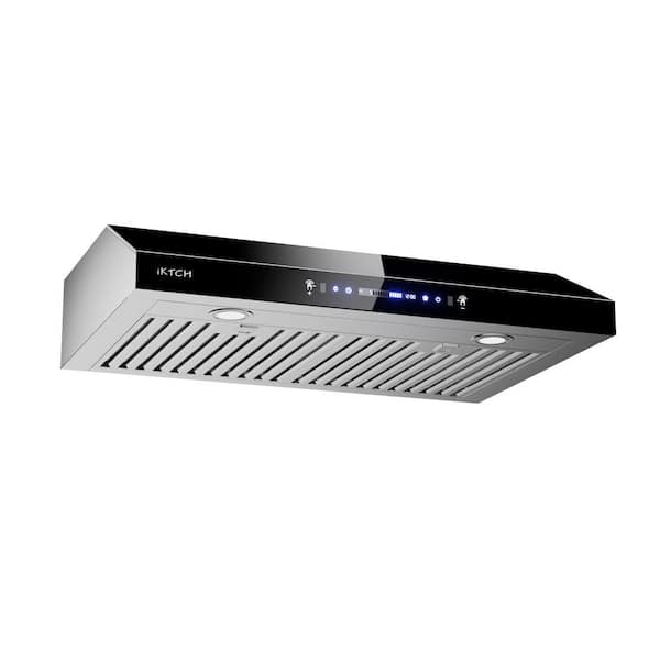 Blomed 30 in. 900 CFM Ducted Under Cabinet Range Hood in Stainless Steel and Black Glass with Baffle Filters and LED Lights