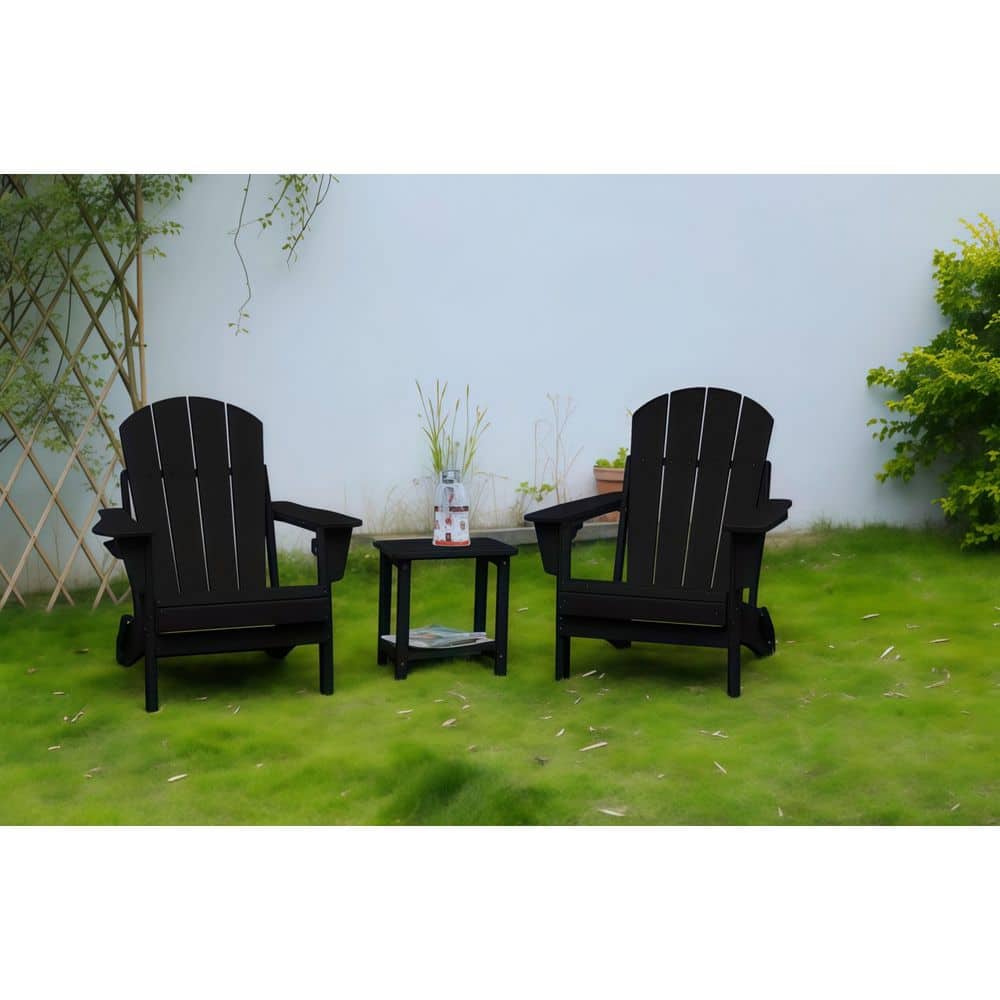 3-Piece Outdoor Folding Adirondack Chair with Side Table, Adirondack Chair Set, Black (2 Chairs and 1 Table) HDPE price history on PriceWatchPro