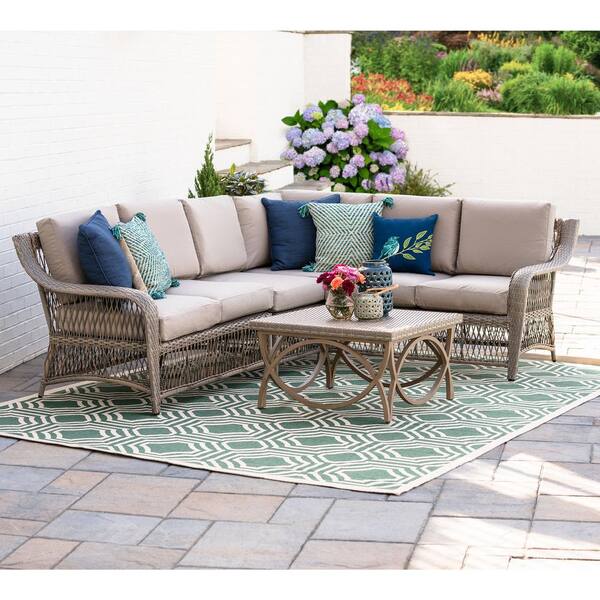 null Birmingham 5-Piece Wicker Outdoor Sectional Set with Tan Cushions