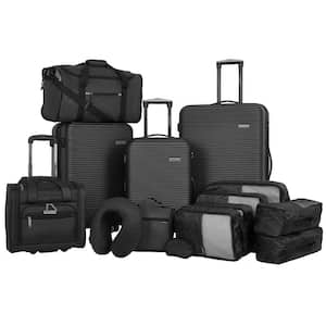 ALL-IN-ONE BLACK TRAVEL COLLECTION with 3 EXPANDABLE ROLLING VERTICAL LUGGAGE (TSA EQUIPPED), 11 ASSORTED TOTES/DUFFELS