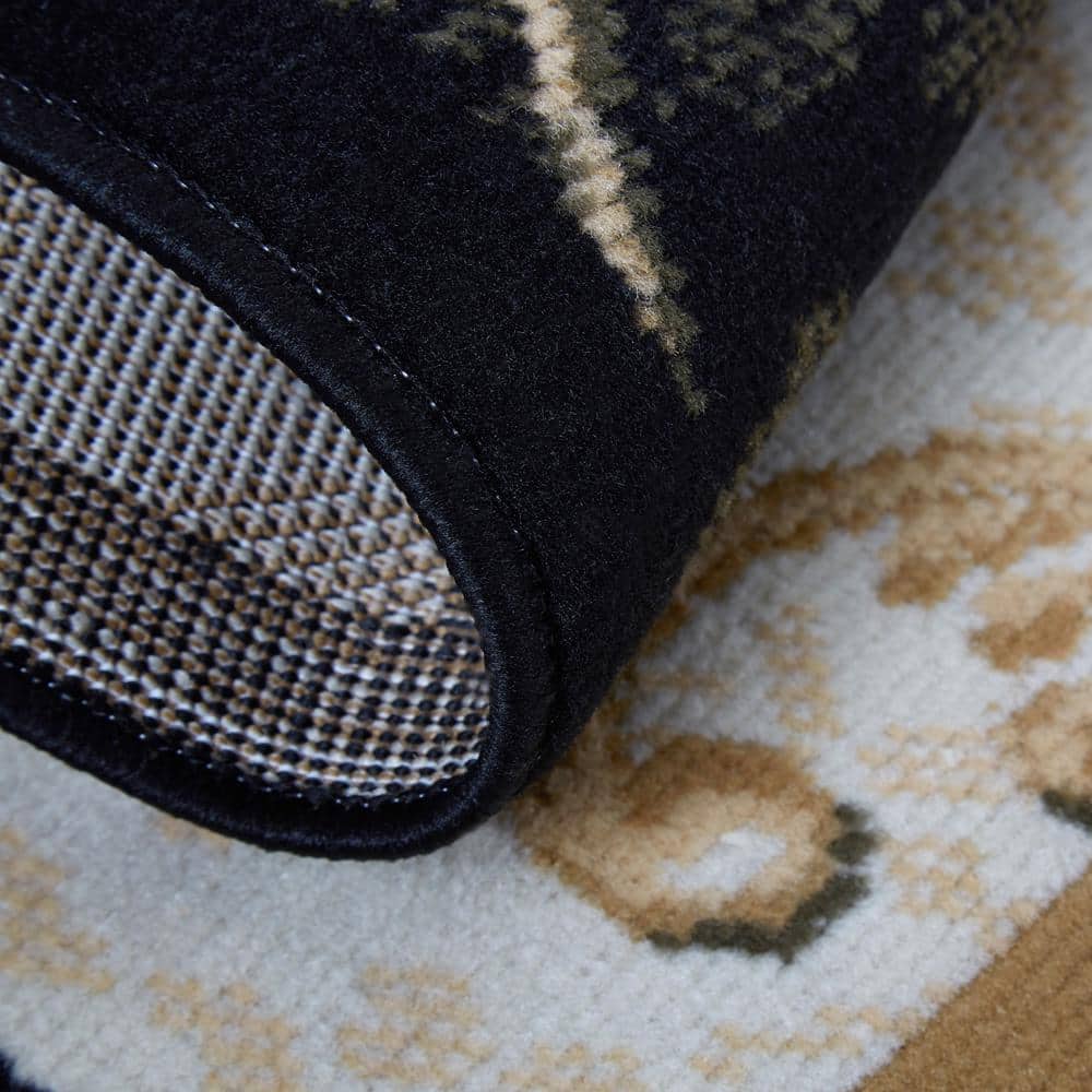 Byron Black and Beige Floral Area Rug