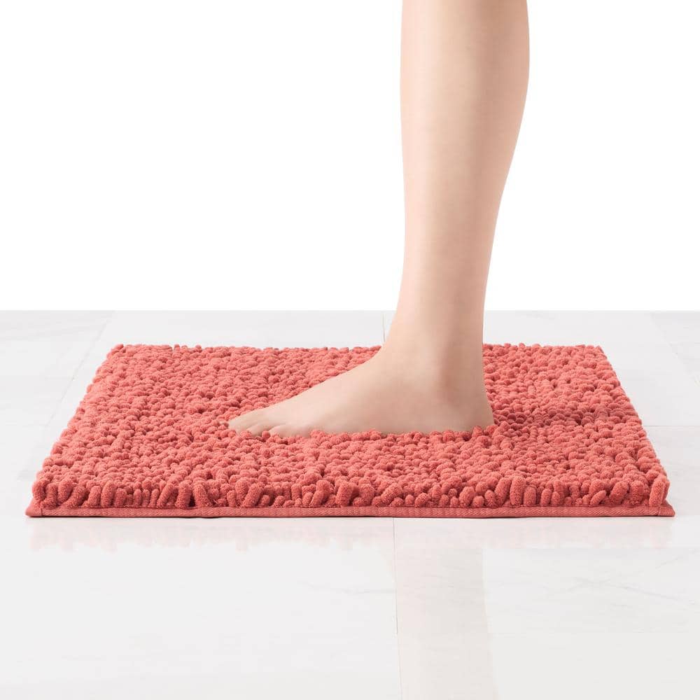 Coral Chenille Non-Slip Bath Mat with Rubber Backing