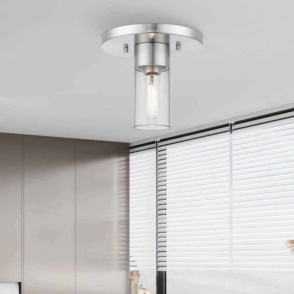 Carson Brushed Nickel 8.25" Clear Glass Indoor/Outdoor Flush Mount Light