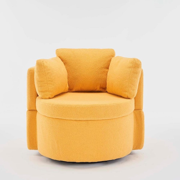 wetiny Yellow Teddy Fabric Swivel and Storage Barrel Chair with Back Cushion
