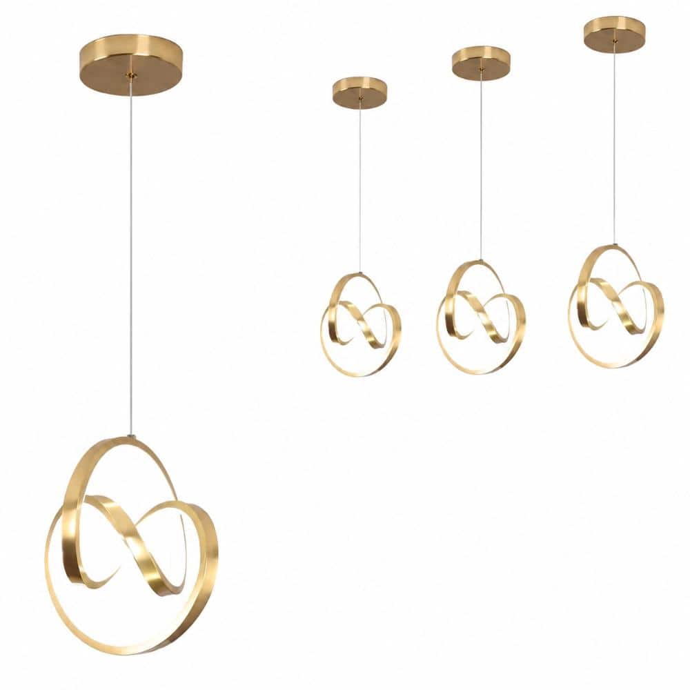 PBTEK 24W 6000K Gold Figure-8 Oval LED Pendant Light, 71 in. Adjustable Hanging Cord, 1920 Lumens, 1-Pack