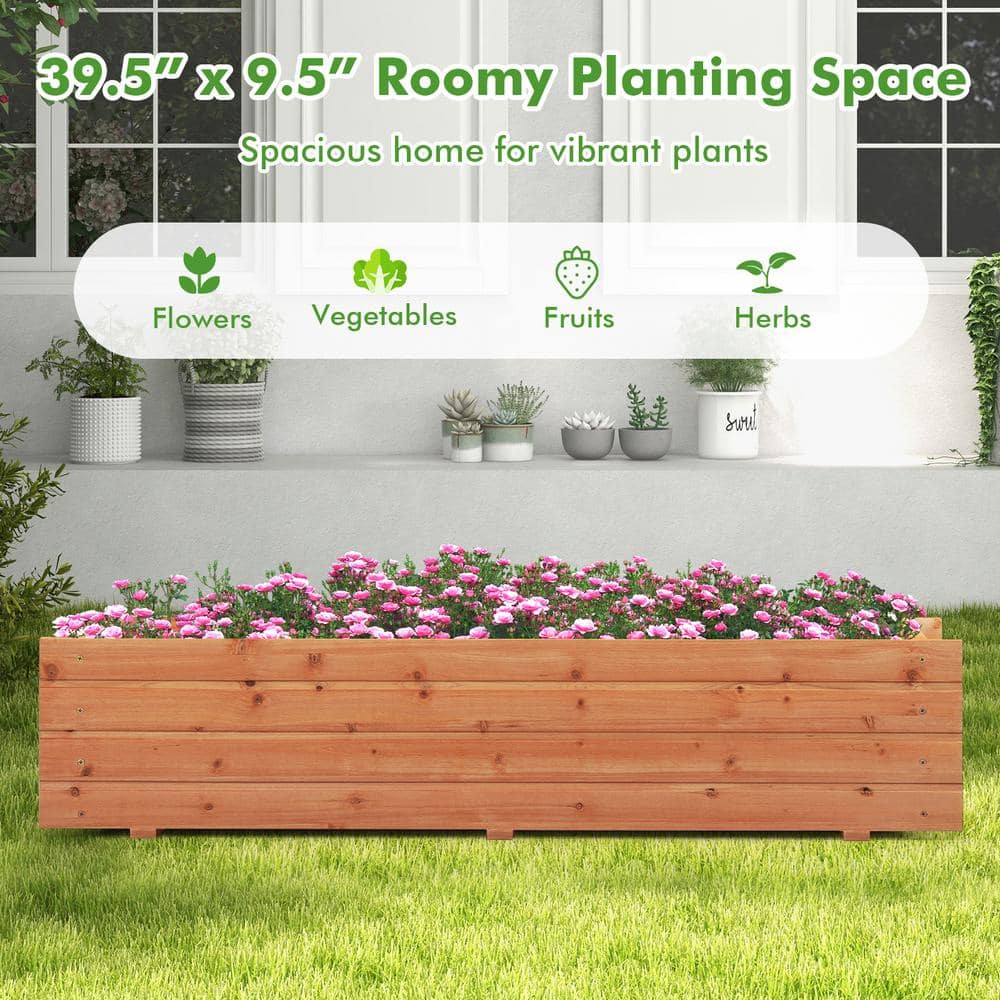 Natural Fir Wood Outdoor Raised Planter Box with Drainage Holes