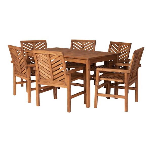 Chevron Brown 7-Piece Wood Outdoor Patio Dining Set