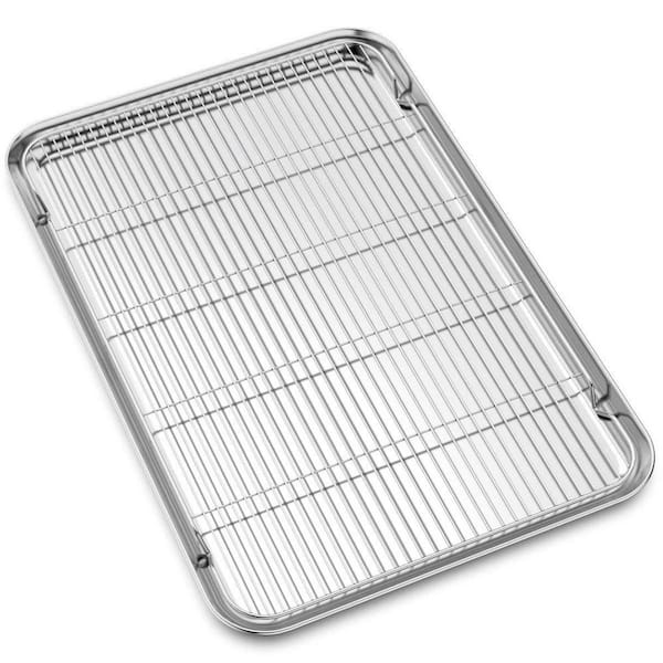 16 in. Stainless Steel Baking Sheet and Cooling Rack Set Heavy Duty Rustproof Bakeware with Grid for Cookies Roasting