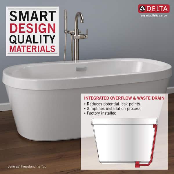 Synergy 60 in. Acrylic Flatbottom Bathtub with Integrated Waste and Overflow in White