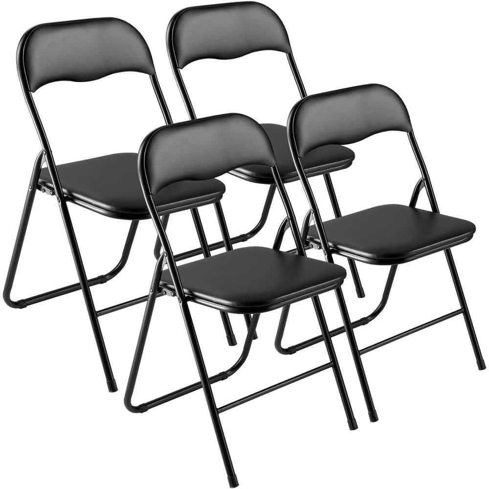 Set of 4 Black Padded Folding Chairs with Metal Frame, Stackable Indoor & Outdoor Chairs price history on PriceWatchPro