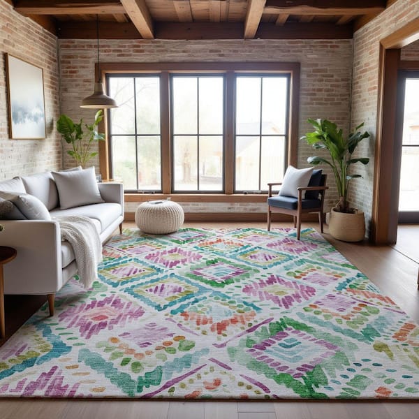 Mayfield Premium Machine Washable Abstract AMF1088 Teal 8 ft. x 10 ft. Area Rug
