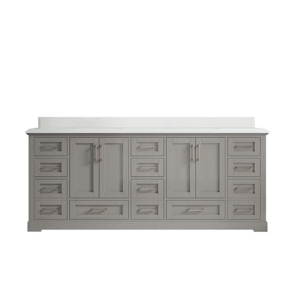Willow Collections Boston 84 in. W x 22 in. D x 36 in. H Double Sink Bath Vanity in Elephant Gray with 1.5 in. White Qt. Top