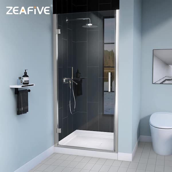 Zeafive 34 in. W x 72 in. H Frameless Pivot Swing Shower Door in Chrome Finish with 1/4 in. Clear Glass Left Hinged with Handle