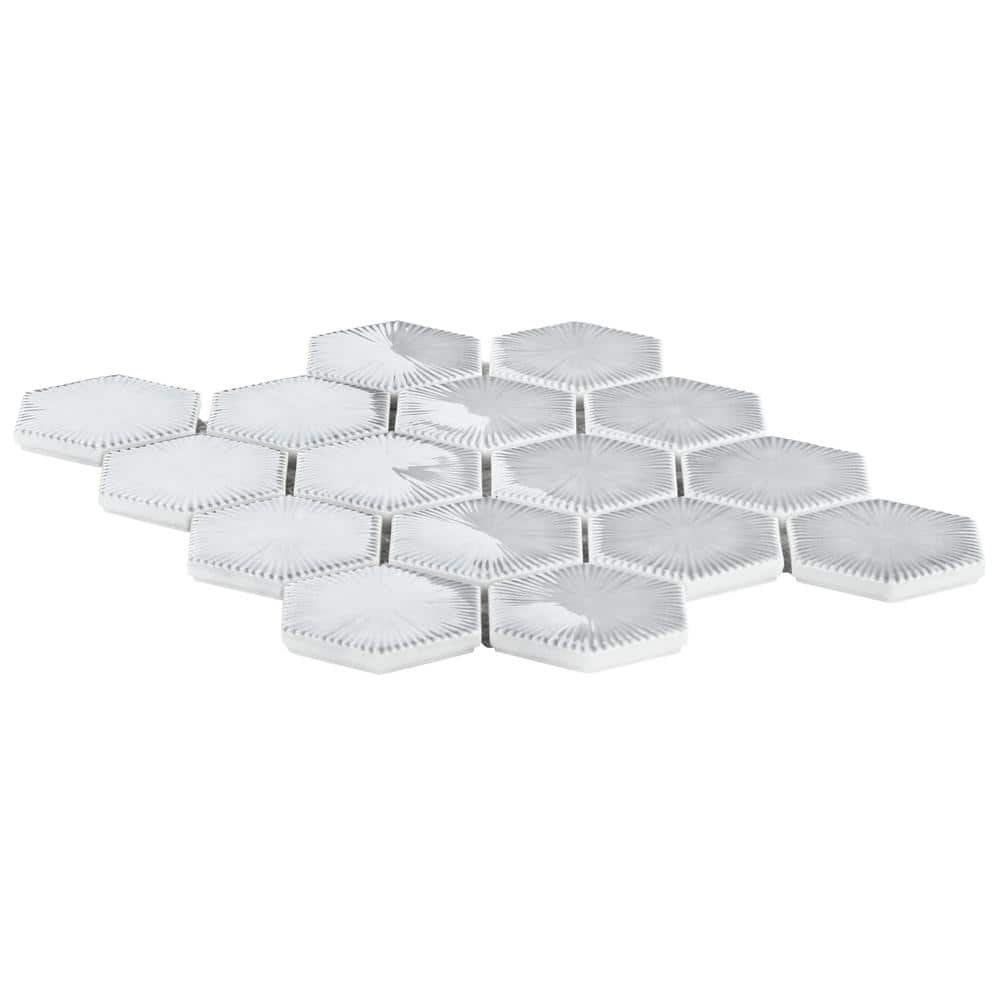 Sky Blue Glossy Glass Hexagon Mosaic Wall Tile Sheet
