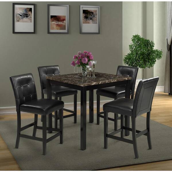Harper & Bright Designs Brown 5-Piece Faux Marble top Counter Height Dining Set