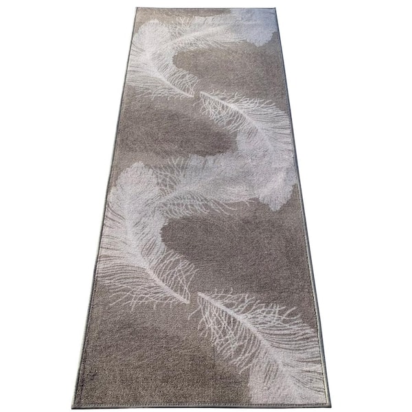 Feather Geometric Gray 26 in. W X 15 ft.L Runner Rug/Stair Runner 33 sq. ft.
